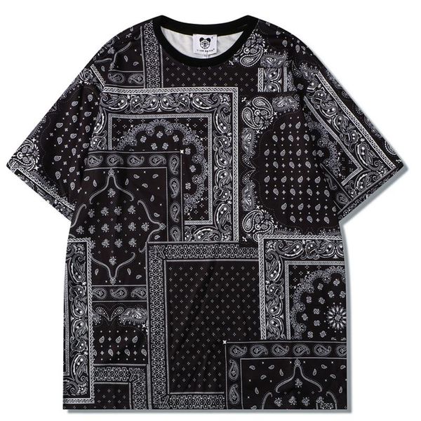 

men's t-shirts mens 3d paisley print t shirt short sleeve shirts summer oversized t-shirt o-neck loose black white retro tees, White;black