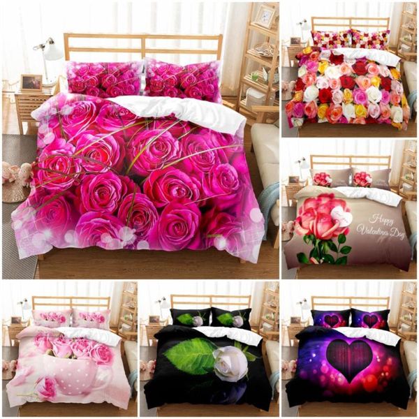 

bedding sets fantasy red flower plant colorful quilt cover pillowcases rose 2/3pcs bedclothes king  luxury duvet set