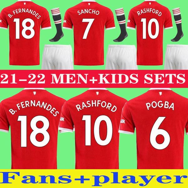 

manchester soccer jersey 2021 2022 united sancho pogba cavani martial utd van de beek b. fernandes rashford lingard greenwood football shirt, Black