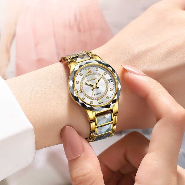 Orologio al quarzo da donna marca SUNKTA orologi impermeabili di lusso in acciaio al tungsteno orologi da donna regalo per amanti dei diamanti