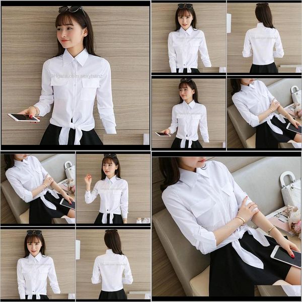

blouses & shirts clothing apparel drop delivery 2021 white shirt long-sleeve college style fold-down collar bow womens versatile clothes