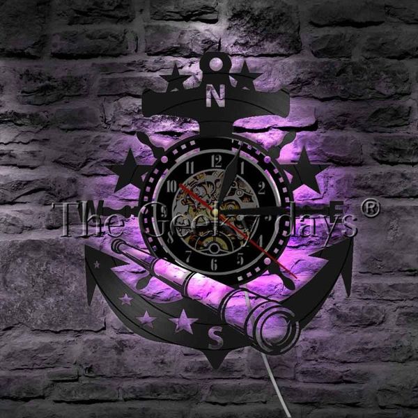 

wall lamps marine nautical steering wheel led lamp anchor ship sailors vinyl record clock decorative lighting