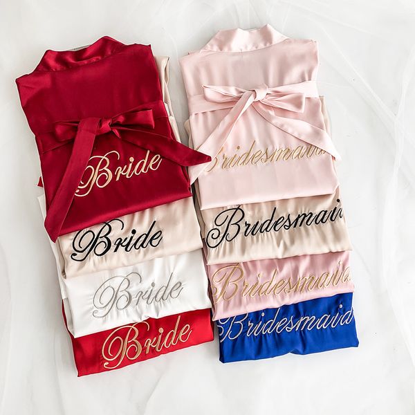 

women's sleepwear 1 pcs with belt bride robe wedding bridesmaid embroidery letter bathrobe afom, Black;red