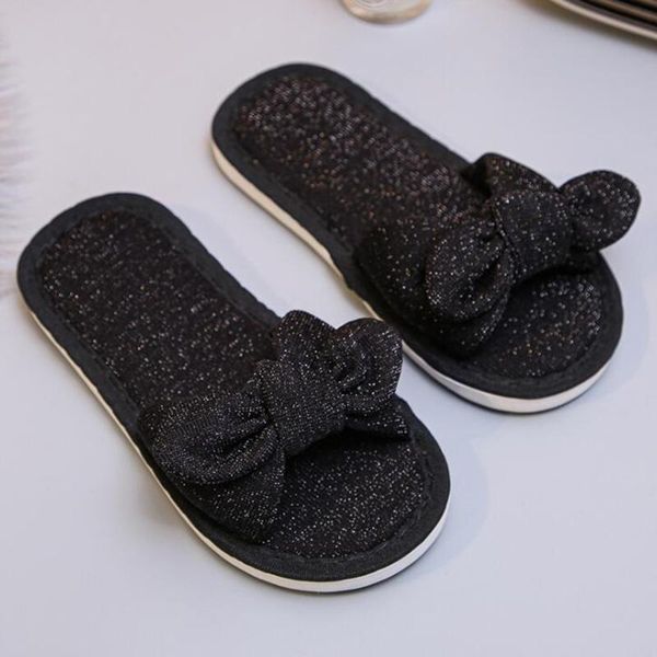 

cute girls slippers summer flip flop children' sandals bow-knot parent-child home shoes kids breathable cotton qq567 slipper, Black;grey