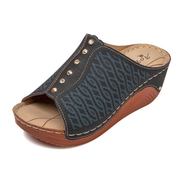 

slippers women sandals 2021 female shoes wedges fashion heeled hollow casual platform c145, Black