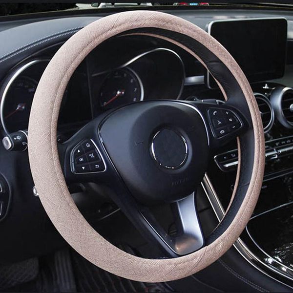 

steering wheel covers car shell skidproof linen fabric absorbs sweat breathes shoulder protection auto protector
