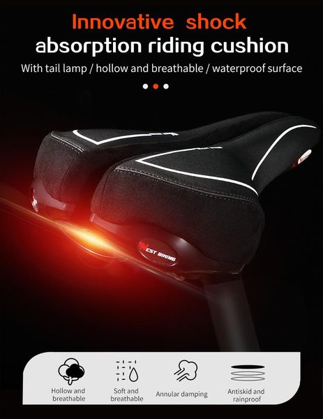 

bike saddles waterproof saddle with rear tail light mtb cycling soft comfortable hollow bicycle safety parts