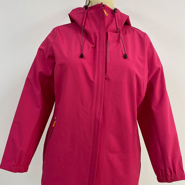 

large size outdoor sports women trench coats windbreaker rose red jacket detachable hat, Tan;black