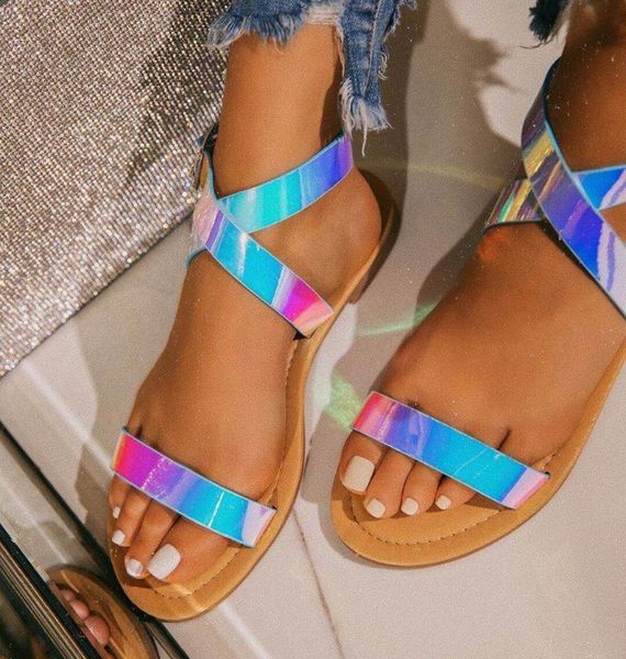 

women's sandals flats open toe cross for women comfortable buckle strap casual beach ladies zapatos de mujer, Black
