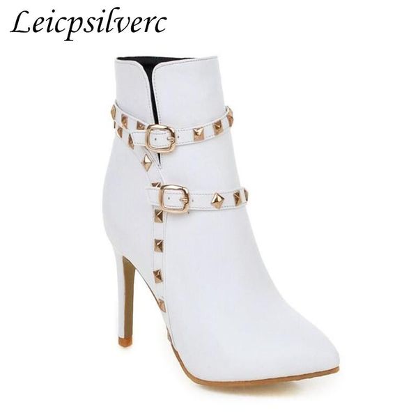 

boots winter fashion rivets high-heeled shoes pink fine with the and, Black