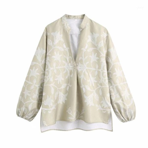 

women's blouses & shirts women floral print v neck blouse female nine quarter sleeve shirt casual lady loose blusas s9223, White