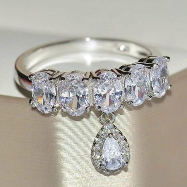 

cluster rings silver color water drop zircon alloy pendant ring woman fashion noble accessories banquet jewelry gift girl, Golden;silver