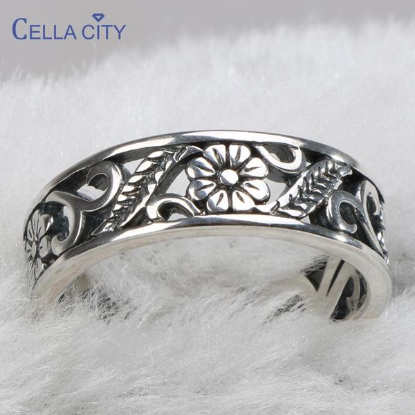 

cluster rings cellacity sterling silver 925 for women vintage fine jewelry hollow design plum blossom plant size6-10 female anniversary, Golden;silver
