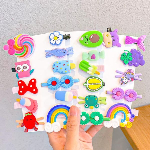 

6pcs/set cute cartoon flower fruit hair clips for girls kids lovely decorate hairpins barrette fashion accessories, Slivery;white
