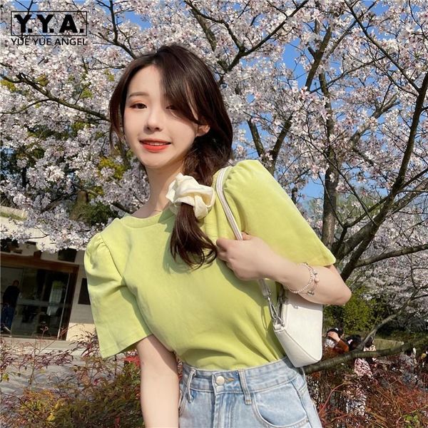 

women's t-shirt korean style 2021 womens summer fashion short slim bow design spliced elegant casual pullover sleeve t-shirts, White