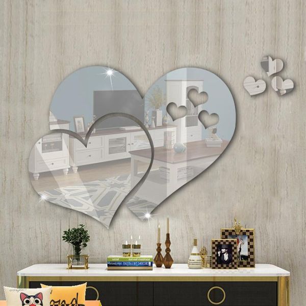 

wall stickers 3d mirror sticker diy love heart acrylic living room home decoration accessories adesivo de parede