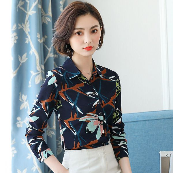 

women's blouses & shirts fashion spring summer stylr chiffon casual women long sleeve printed elegant df3412 7u75, White