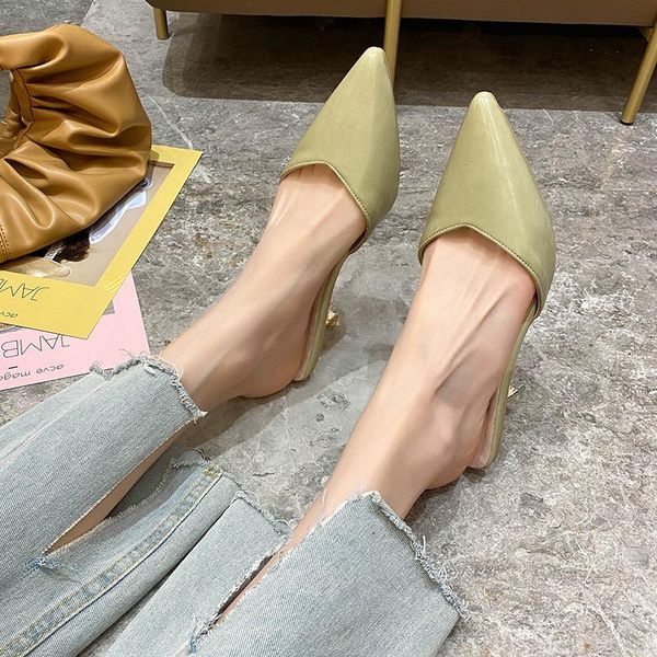 

slippers thin heels shoes cover toe women summer slides pantofle med fashion 2021 soft luxury pointed rubber fabric rome pu, Black