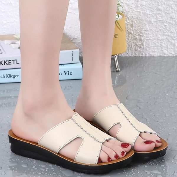 

sandals fashion soft leather casual women slippers summer comfort platform outdoor korean style, Black