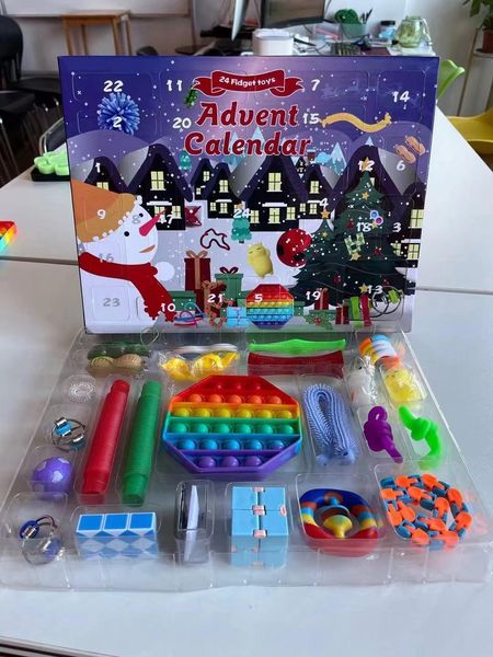 

24pcs set christmas fidget toys advent calender gifts simple dimple decompression toy push bubbles xmas gift sea way party favor rra