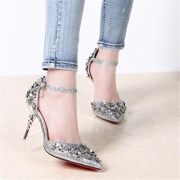 

women's summer sandals ankle strap high heels platform crystal design party shoes for women size 35-40 dress, Black
