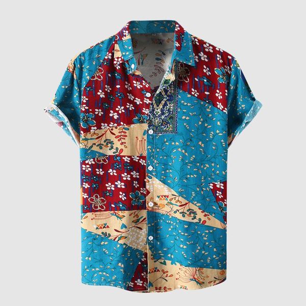 

men's casual shirts hawaiian aloha floral print shirt short sleeve turn-down collar summer daily vintage clothes, White;black