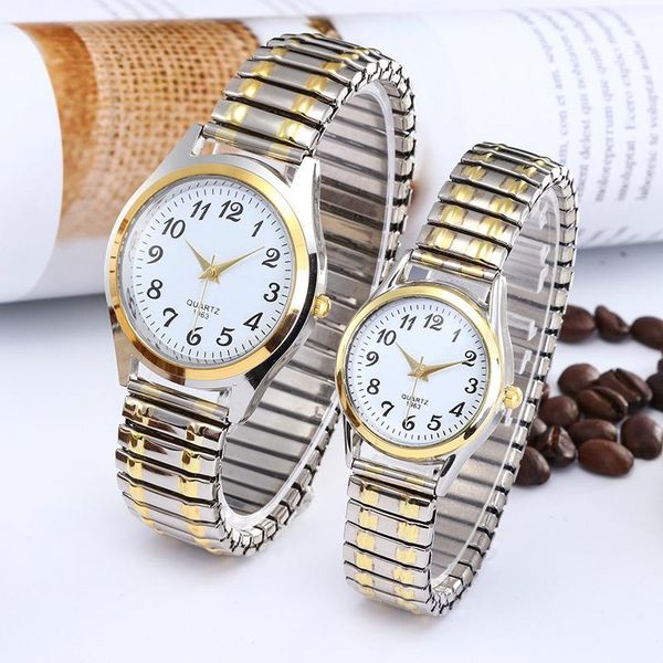 

wristwatches 1pcs classic vintage business women men elastic gold sliver quartz watch tide lovers couple bracelet watches party office gifts, Slivery;brown