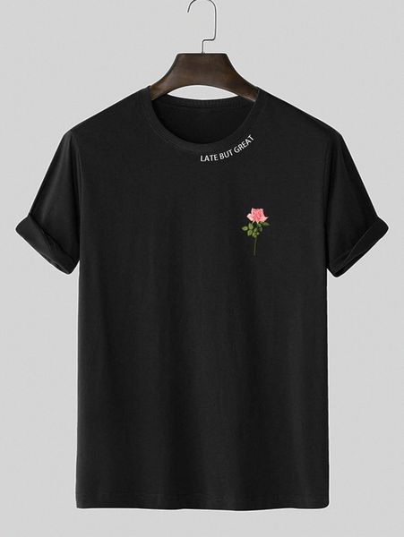 

men slogan graphic & floral print tee m3j5#, White;black