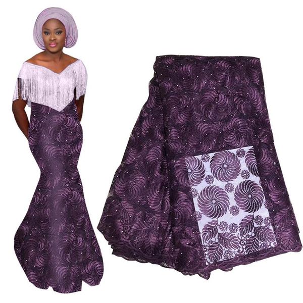 

ribbon 2021 purple french nigerian lace fabric african tulle embroidered mesh with stones for party dress, Pink;blue