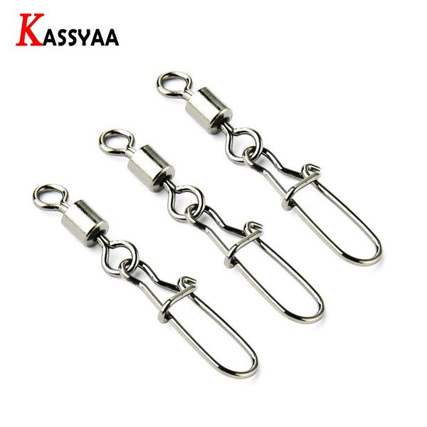 

fishing hooks 50pcs connector swivels interlock pin snap #2 #4 #6 #8 #10 rolling swivel for fishhooks lure accessories