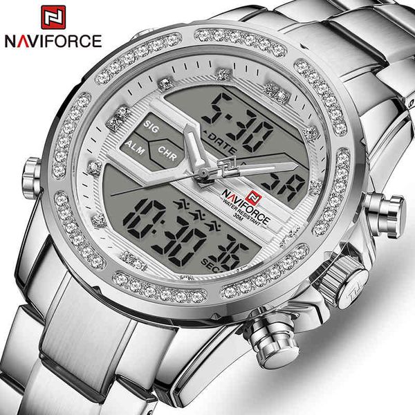 

naviforce waterproof mens watch brand men chronograph quartz watches military sports male clock relogio masculino 210517, Slivery;brown