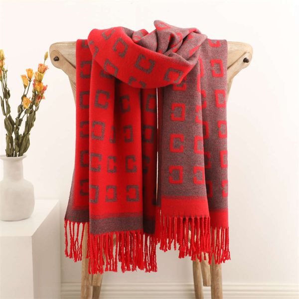 

scarf jacquard c letter cashmere blend women's winter warm thickened double-sided tassel long shawl, Blue;gray