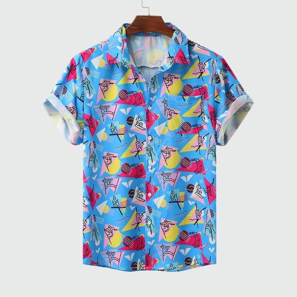 

men's casual shirts men summer print hawaiian shirt camisa hombre turn down collar short sleeve loose 2021 male blouse camisas, White;black