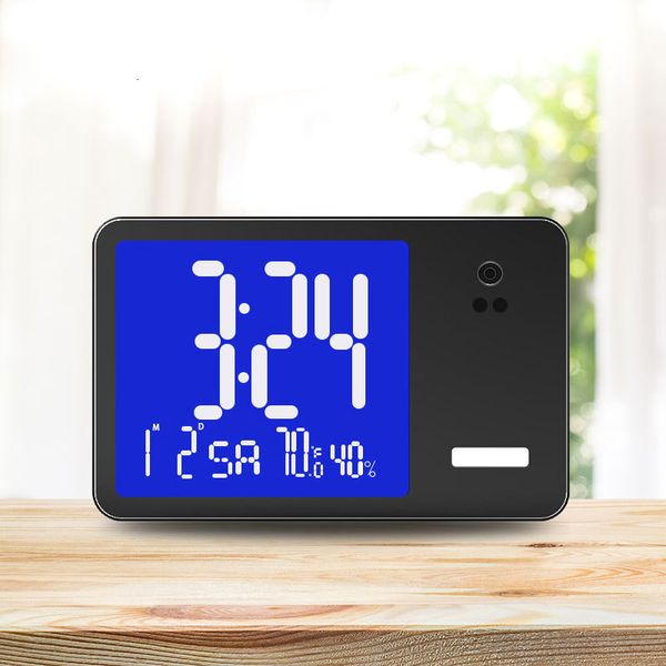 

indoor thermometer electronic alarm home office wall blue screen digital display american radio clock