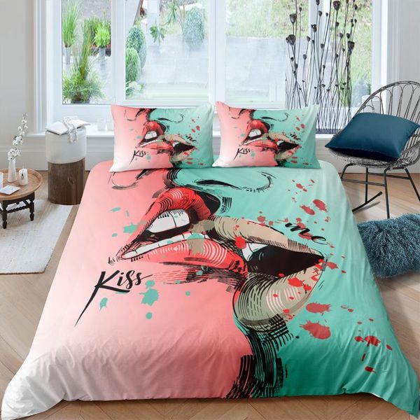 

bedding sets lipstick lips set kiss beauty quilt cover gift bed linen bedroom duvet covers single  king size