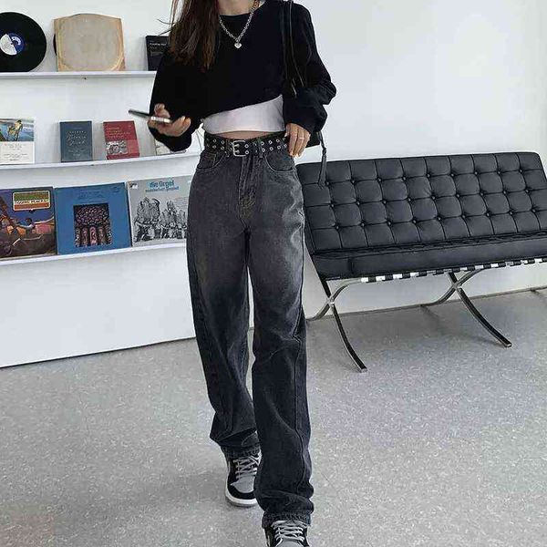 

vintage jeans for women woman long trousers female loose streetwear chic high waist grey high waist boyfriend 211129, Blue