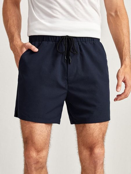 

men solid drawstring waist shorts u3kv#, Black