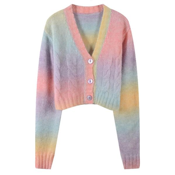 

women's jackets rainbow knitted cardigan in spring, Black;brown