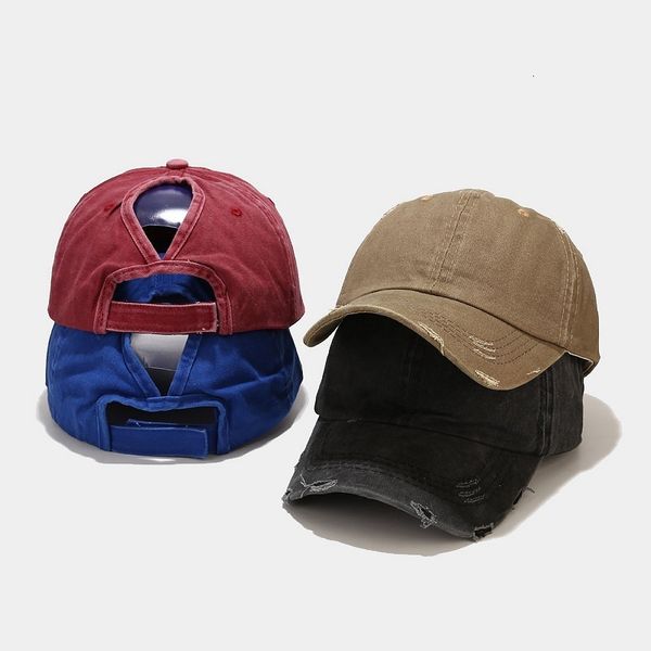 

new hat women's summer wash hole horsetail baseball cap, Blue;gray