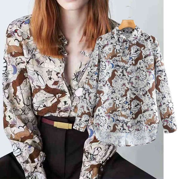 

legging fashion female butterfly prints blouses collar long chiffon shirt loose, Black