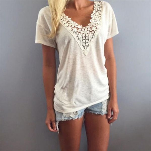 

women's t-shirt ysdnchi harajuku summer casual v-neck mujer black vintage female clothing lace fashion women tee 4xl 5xl plus size 1db, White