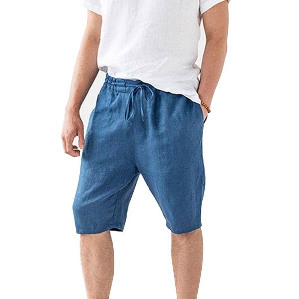 

men's shorts cotton linen men pants plus size high waist drawstring casual bermuda male beach black summer breeches, White;black