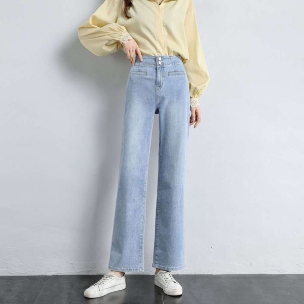 

spring micro slacks slim fit high waist thin loose wide leg women, Blue