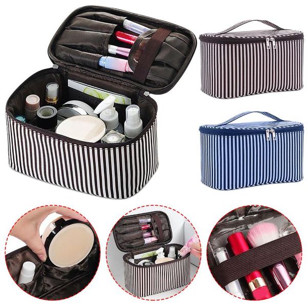 

storage boxes & bins multifunction striped makeup bag portable travel large capacity toilet cosmetic waterproof females make up cases