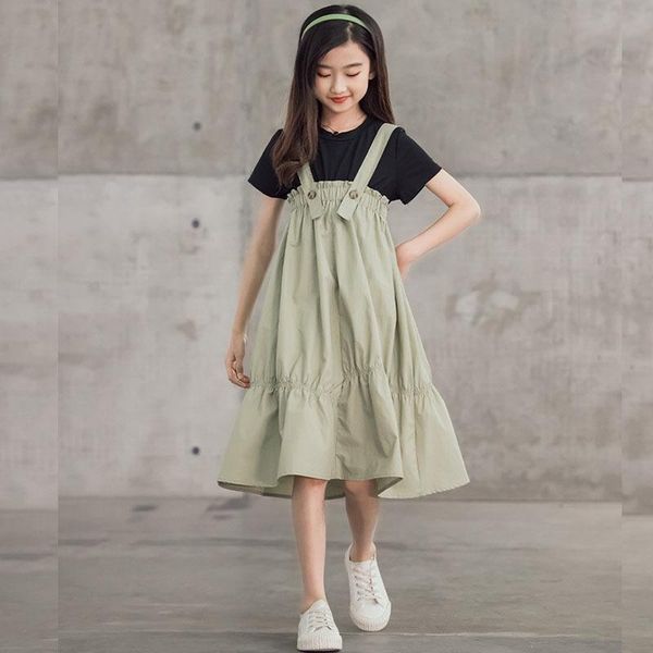 

summer 100% cotton teens girls dress princess sleeveless dresses for girl clothes green suspender baby casual girl's, Red;yellow