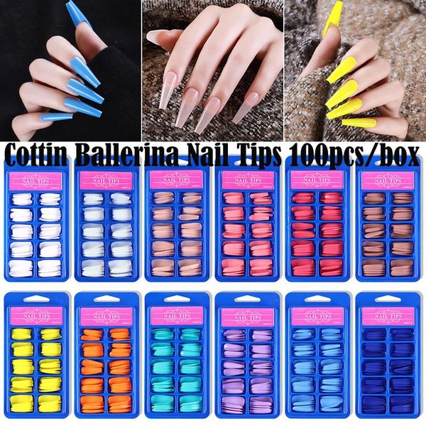 

nail art equipment 100pcs candy colors long ballerina fake nails natural coffin press on false tips abs full cover decor manicure, Silver