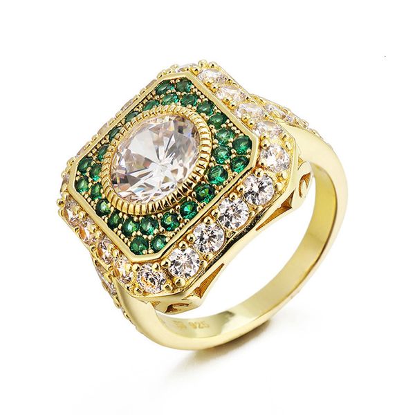 

punk ring 925 silver hip hop fashion personality green zircon square ring