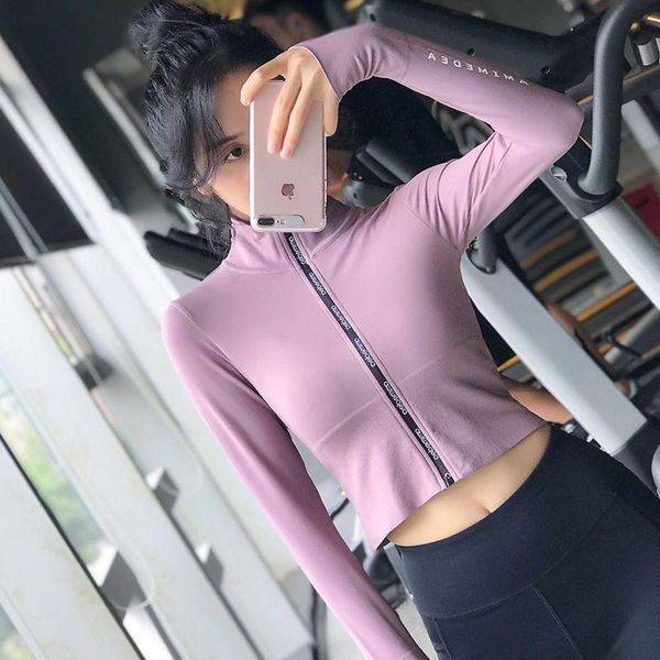 

yoga outfit net celebrity sports women's long-sleeved tight-fitting slimming running jacket warmquick-drying t-shirt short