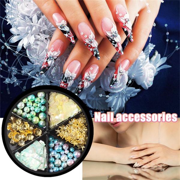 

nail ar disc metal pearl water drill shell sequins mixed 6 squares jewelry decorations stickers manicure accessories art kits
