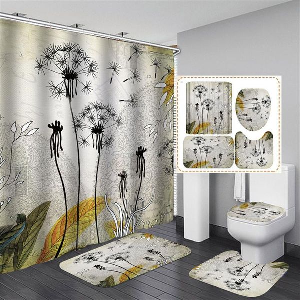 

fashion 3d roses flower shower curtain set luxury bath products bathroom decor with hooks anti-slip bathing mat rug curtains